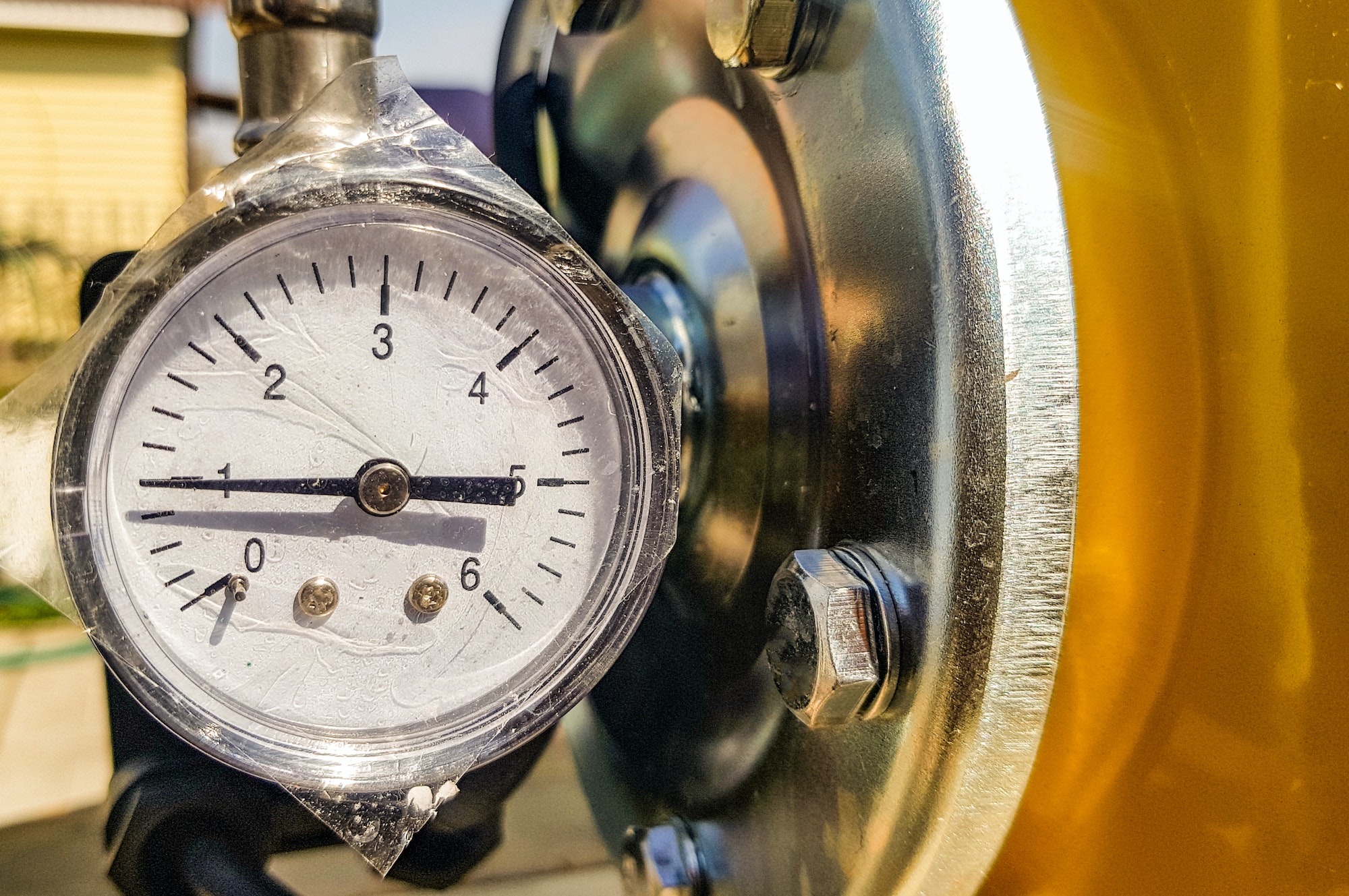 Close-up of a pressure gauge for measuring installed in water or gas supply systems.