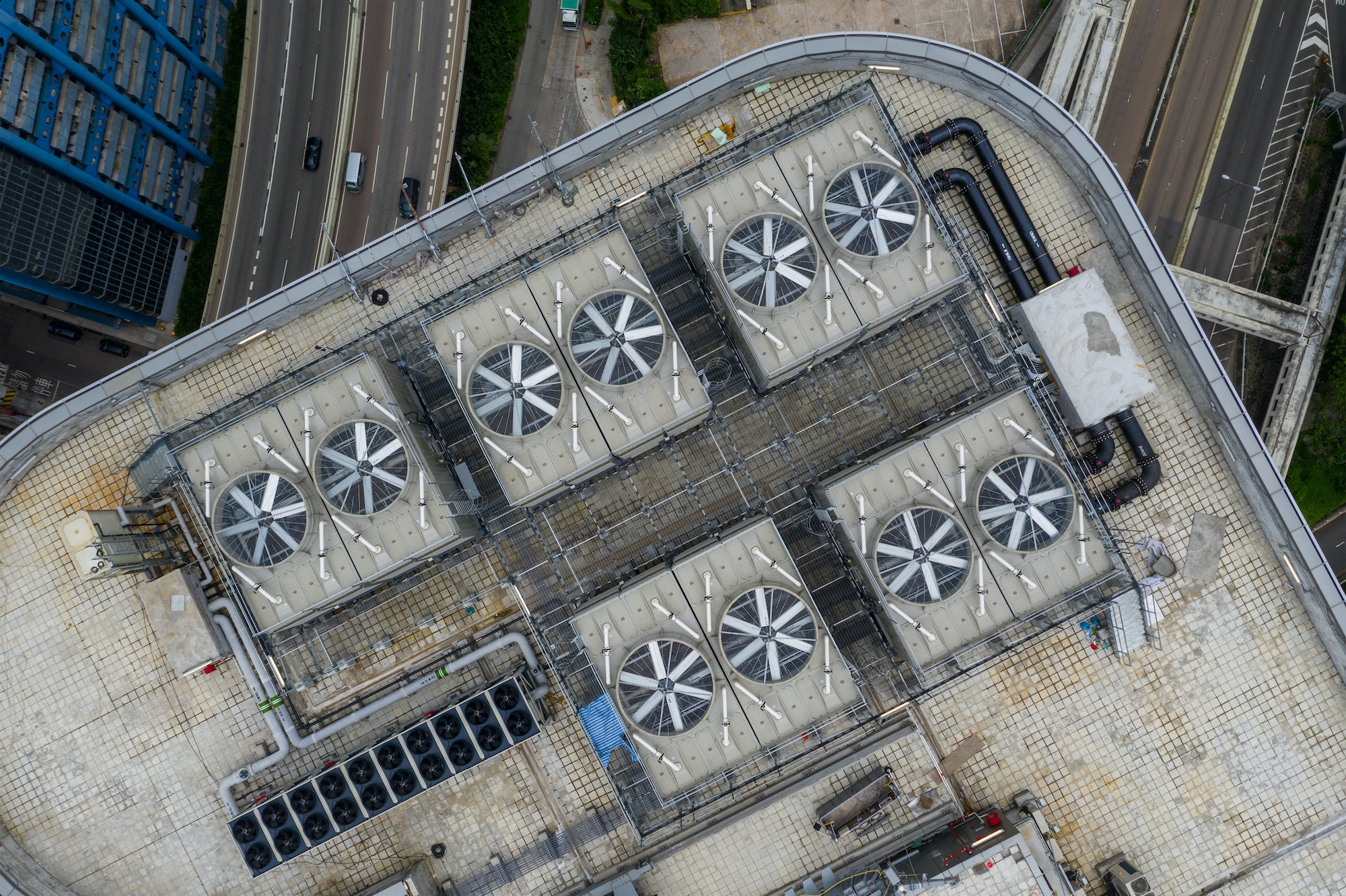 Top down view of Hong Kong roof top building